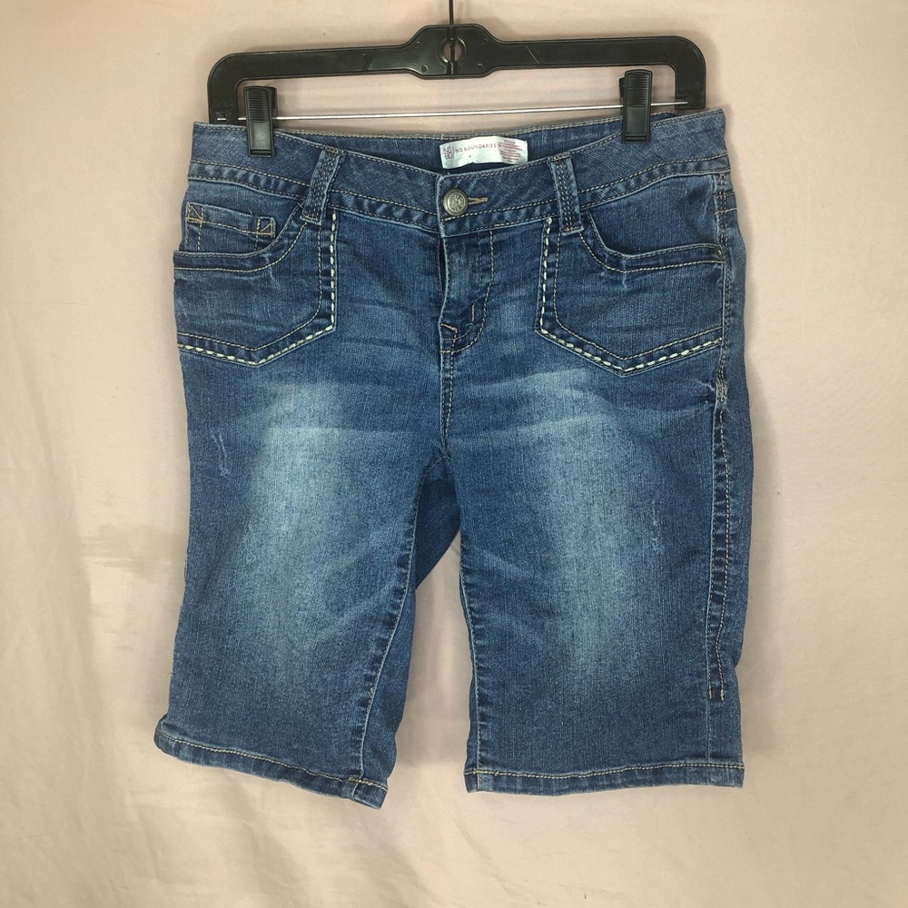 No Boundaries Dark Blue Denim Bermuda Shorts with Contrast Stitching Size 9